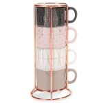 Tasses  caf expresso en porcelaine et support en mtal (x4)