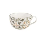 Tasse en cramique blanche motif floral vert et ocre