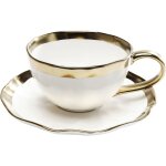 Tasse avec coupelle en porcelaine blanche et dore