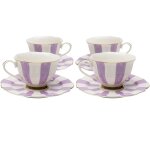Tasse et coupelle en porcelaine blanche et violette - lot de 4