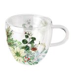 Tasse à thé en verre double paroi poinsettia blanc Tasse à thé en verre double paroi poinsettia blanc