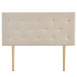 Tte de lit capitonne en tissu cru sur pieds en bois 120 cm