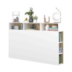Tête de lit effet bois avec niches de rangement, blanc 160 cm Tête de lit effet bois avec niches de rangement, blanc 160 cm