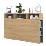 Tête de lit effet bois avec niches de rangement, chêne et gris 160 cm Tête de lit effet bois avec niches de rangement, chêne et gris 160 cm