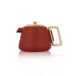 Thire en fonte rouge avec couvercle en bois 1l