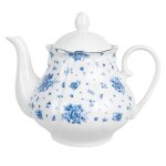 Thire en porcelaine blanche motif fleuri bleu 1l