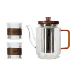 Théière en verre et anse ambre 550ml avec tasses assorties 15cl Théière en verre et anse ambre 550ml avec tasses assorties 15cl