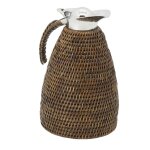 Thermos en acier inoxydable et rotin rotin antique