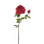 Tige de rose ouverte artificielle framboise h80