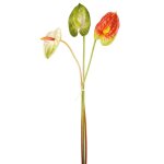 Tige de trio d'anthurium artificielle verte et rouge h61 Tige de trio d'anthurium artificielle verte et rouge h61