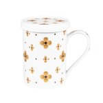 Tisanire avec filtre et couvercle or en porcelaine