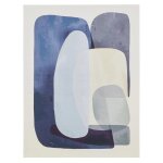 Toile abstraite imprime et peinte bleue, beige et blanche 90x120