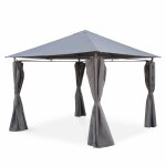 Tonnelle 3x3m avec rideaux toile grise