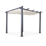 Tonnelle 3x3m avec toile rtractable cru en aluminium gris