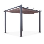 Tonnelle 3x3m avec toile rétractable taupe en aluminium gris Tonnelle 3x3m avec toile rétractable taupe en aluminium gris