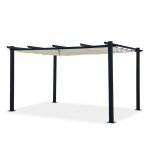 Tonnelle 3x4m avec toile r�tractable en aluminium gris �cru