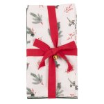 Torchons en coton biologique motifs feuilles de houx et gui vert et rouge 50x70 (x2)