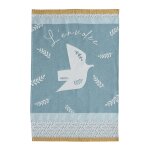Torchon imprim� en jacquard de coton bleu 50x75cm