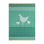 Torchon imprim� en jacquard de coton vert moyen 50x75