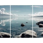 Triptyque sur toile rivi�re avec rocher 125x97 cm