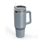 Tumbler mug isotherme avec paille en inox 10x27cm bleu