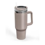 Tumbler mug isotherme avec paille en inox 10x27cm rose