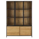 Vaisselier 2 portes en bois de manguier massif, verre tremp� et m�tal noir mat l88