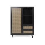 Vaisselier 2 portes 2 tiroirs impression cannage et noir - l101, 4 cm