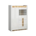 Vaisselier 2 portes 2 tiroirs avec led stratifiés blanc et bois Vaisselier 2 portes 2 tiroirs avec led stratifiés blanc et bois