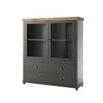 Vaisselier 2 portes 2 tiroirs stratifis vert et bois