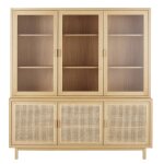 Vaisselier 3 portes vitr�es et cannage en rotin l180