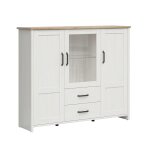 Vaisselier bas 3 portes 2 tiroirs stratifiés blanc et bois Vaisselier bas 3 portes 2 tiroirs stratifiés blanc et bois