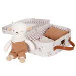Valise avec poupe mouton et oreiller blanc cass et marron
