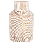 Vase en bois de manguier ray marron et blanc h24
