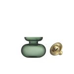 Vase et bougeoir en verre souffl et laiton vert 10 x 11 cm