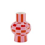 Vase c�ramique motif damier rouge 20cmx15cm
