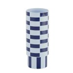 Vase cramique tube  damier bleu 31cmx12, 5cm