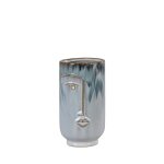 Vase en c�ramique avec visage h17cm - gris bleut�