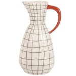 Vase pichet en grs cru quadrill et anse orange h26