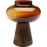 Vase en verre ambr et bois massif
