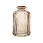 Vase en verre stri marron et liser dor h10