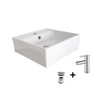 Vasque  poser carre 38x38cm + robinet + bonde