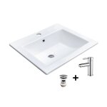 Vasque  encastrer rectangulaire 50x43cm + robinet + bonde