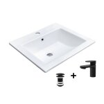 Vasque  encastrer rectangulaire 50x43cm + robinet + bonde