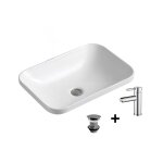 Vasque  encastrer rectangulaire 53x37cm + robinet + bonde