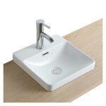 Vasque semi encastrée carrée en céramique blanche 37cm Vasque semi encastrée carrée en céramique blanche 37cm
