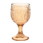 Verre  pied en verre ambr motif floral en relief