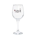 Verre  pied en verre transparent imprim noir, blanc et rouge