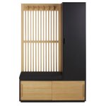 Vestiaire 3 portes avec portant en bois de frêne gris anthracite et noir Vestiaire 3 portes avec portant en bois de frêne gris anthracite et noir