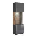 Vitrine 1 porte avec led stratifi�s gris et bois